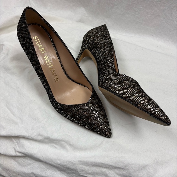 Stuart Weitzman Anny 70 gold metallic pointy toe pump 38.5 - Picture 3 of 13